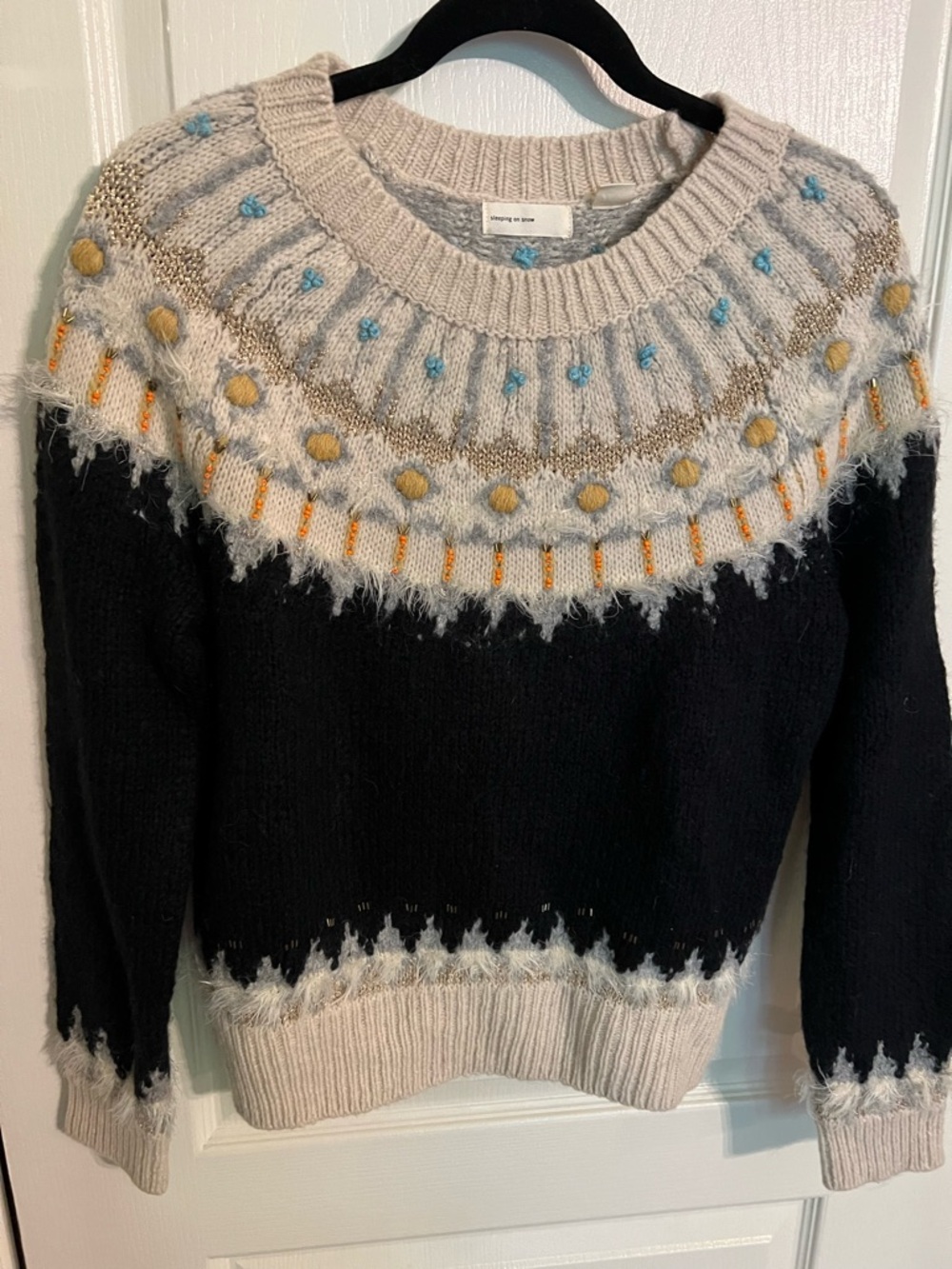 Sleeping On Snow Nordic Crewneck Sweater in Black and Cream Size M